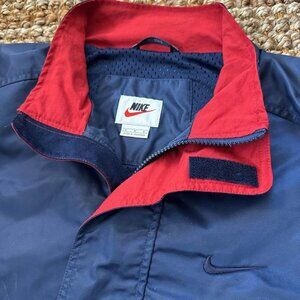 Vintage 90s Nike Big Swoosh Jacket Red Blue Pullover Bomber Windbreaker Medium